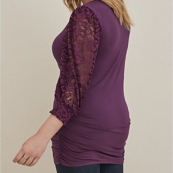 NWT Torrid Plum Lace Sleeve Blouse - Picture 2 of 8